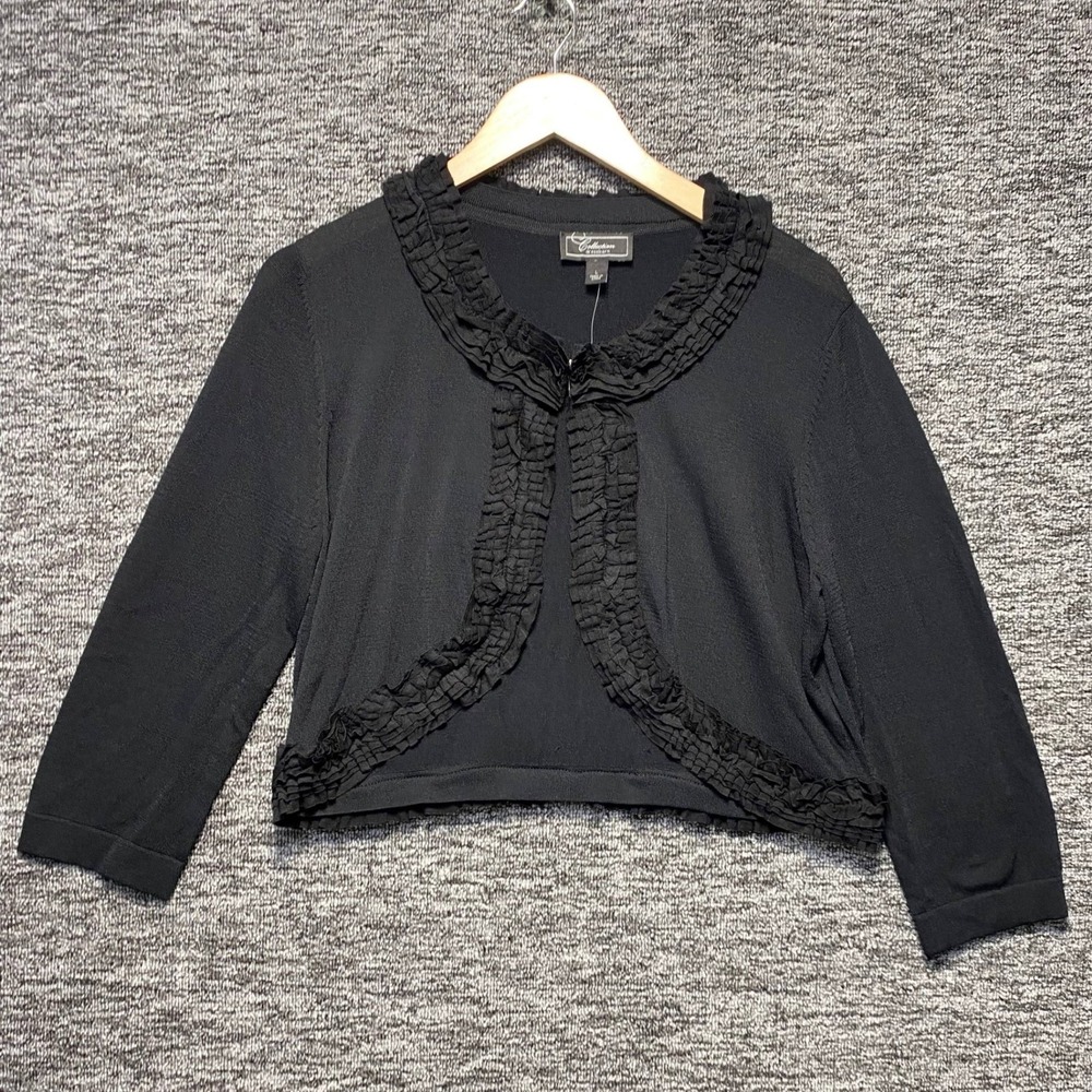 Dressbarn Whimsigoth Shrug Bolero Women L Black Ruffle Trim Open Front Cardigan
